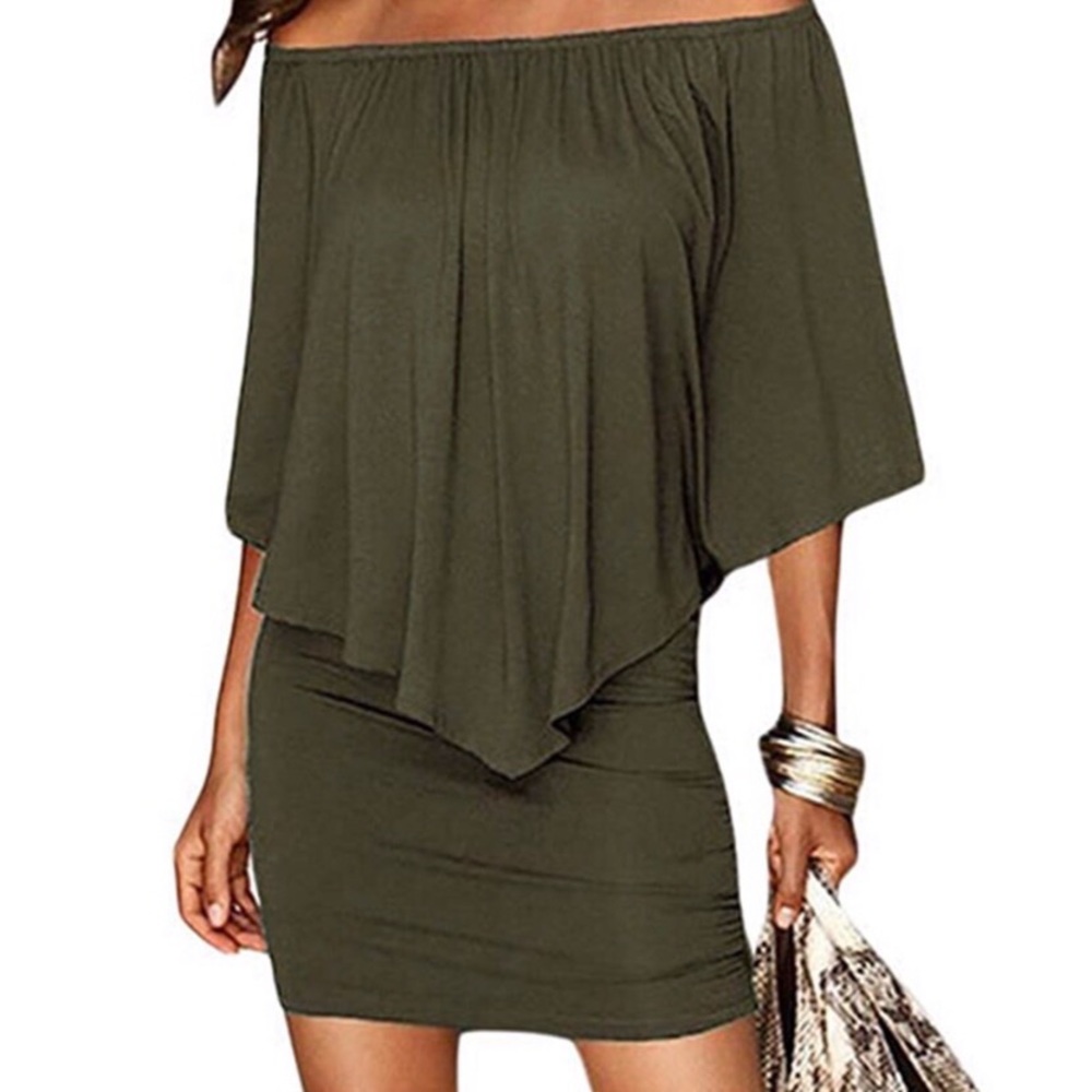 Army Green Off Shoulder Dress